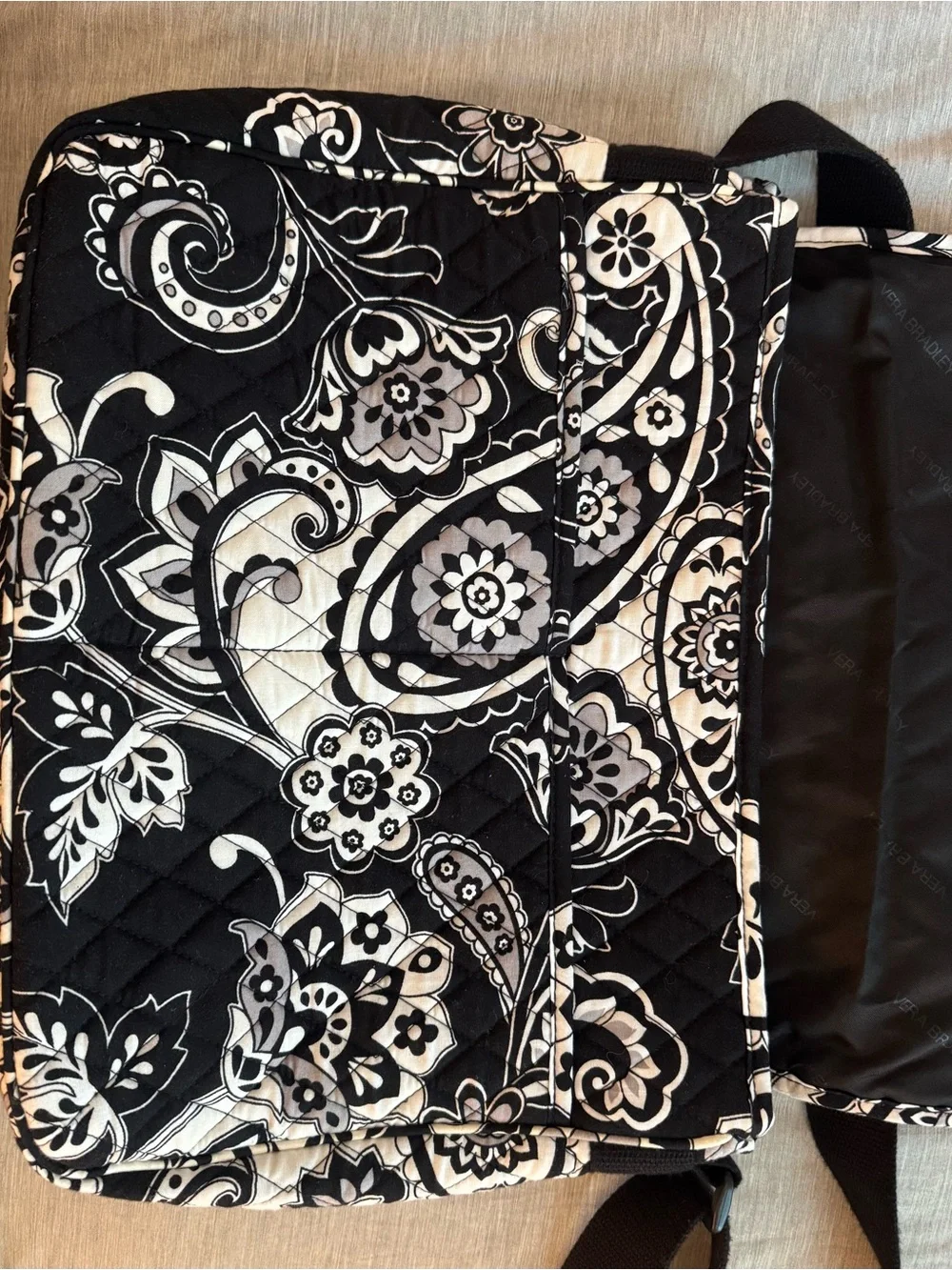 Vera Bradley Black & White Quilted Floral Laptop Crossbody